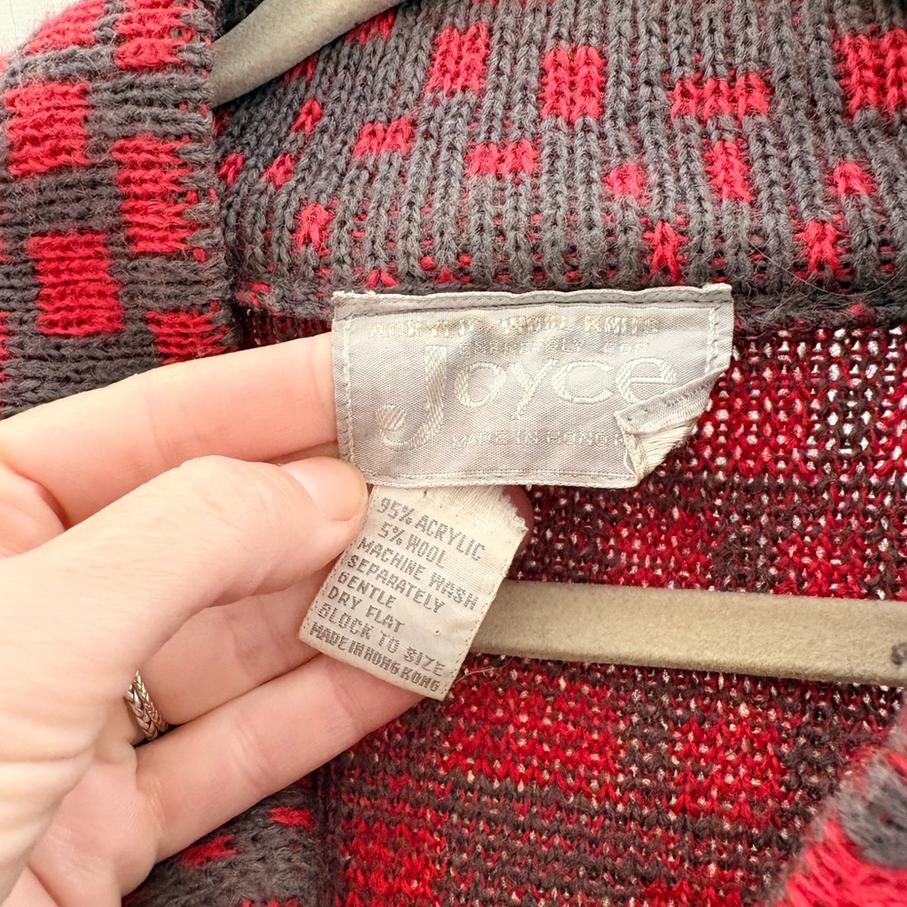 Vintage Abstract Jacket Cardigan – Oversized Notched Collar Red & Charcoal - Picture 3 of 5